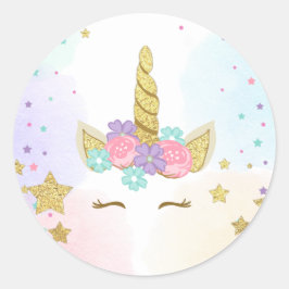 Unicorn Face Favor Tags Magische verjaardag Roze g Ronde Sticker
