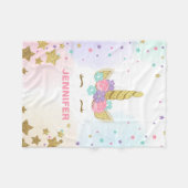 Unicorn Face Fleece Blanket gepersonaliseerd Girl  (Voorkant (Horizontaal))