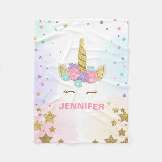 Unicorn Face Fleece Blanket gepersonaliseerd Girl  Deken (Voorkant)