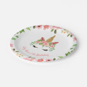 Unicorn Face Floral Birthday Papieren Bordje (Gekanteld)