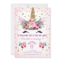 Unicorn Face Floral Birthday Uitnodiging