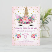Unicorn Face Floral Birthday Uitnodiging (Staand voorkant)