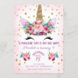 Unicorn Face Floral Birthday Uitnodiging