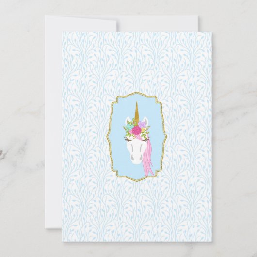 Unicorn Face Floral Birthday Uitnodiging (Achterkant)
