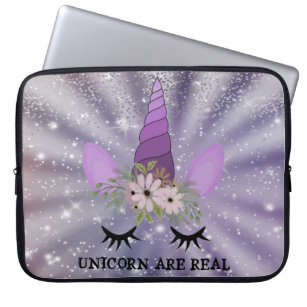 Unicorn Face, Floral Crown, Confetti Laptop Sleeve