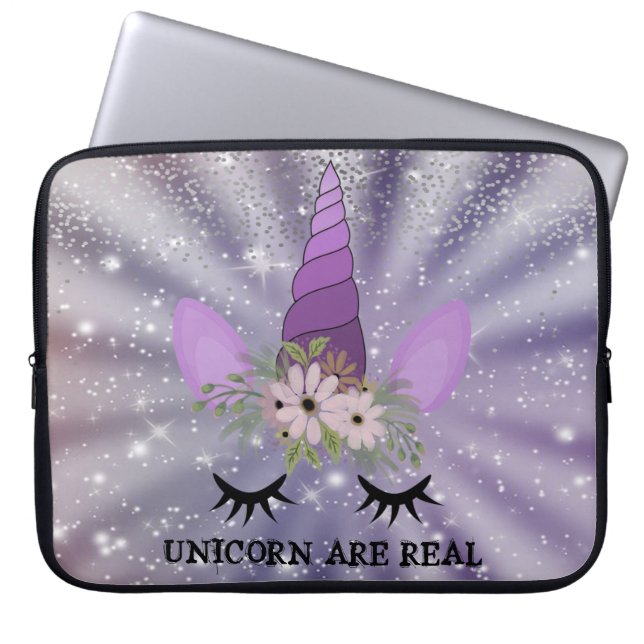 Unicorn Face, Floral Crown, Confetti Laptop Sleeve (Voorkant)