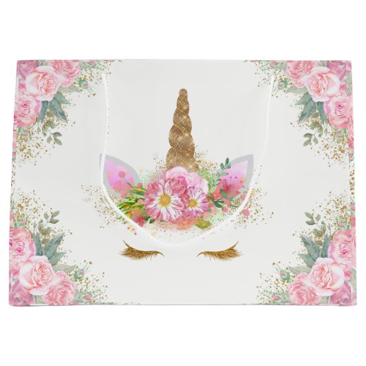 Unicorn Face Girl Baby shower Groot Cadeauzakje (Voorkant)