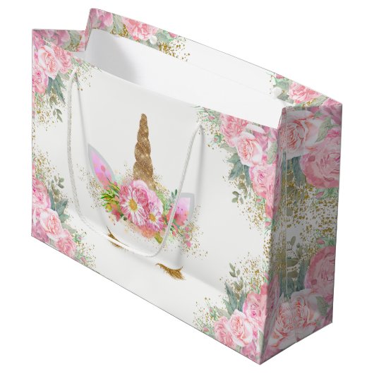 Unicorn Face Girl Baby shower Groot Cadeauzakje (Voorkant Gekanteld)