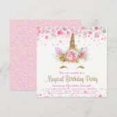 Unicorn Face Girls Verjaardagsfeestje Uitnodiginge Kaart (Voorkant / Achterkant)