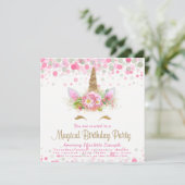 Unicorn Face Girls Verjaardagsfeestje Uitnodiginge Kaart (Staand voorkant)