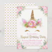 Unicorn Face Girls Verjaardagsfeestje Uitnodiginge Kaart (Voorkant / Achterkant)