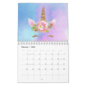 Unicorn Face Horn Glitter Pink Rose Aqua Watercolo Kalender (Feb 2026)