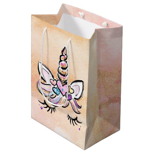 Unicorn Face Medium Cadeauzakje (Voorkant Gekanteld)