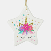 Unicorn Face Merry kerst Glitter Keramisch Ornament (Rechts)