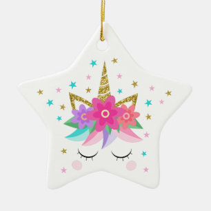 Unicorn Face Merry kerst Glitter Keramisch Ornament