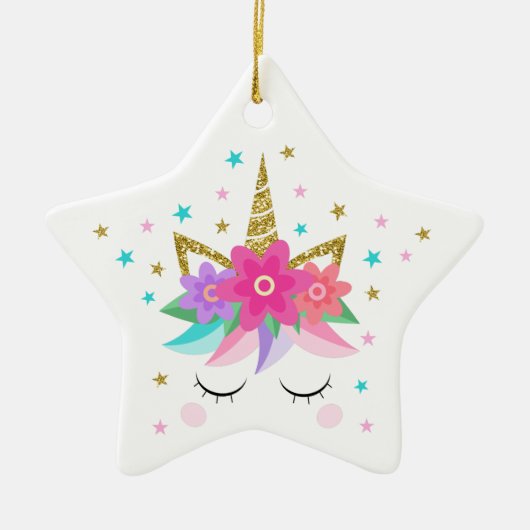 Unicorn Face Merry kerst Glitter Keramisch Ornament (Voorkant)