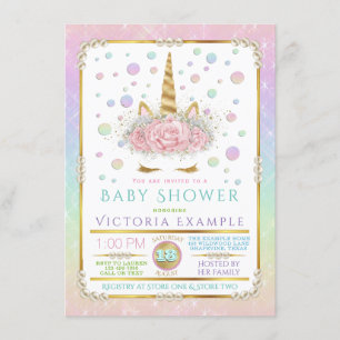 Unicorn Face Pearl Unicorn Baby Shower Invitations Kaart