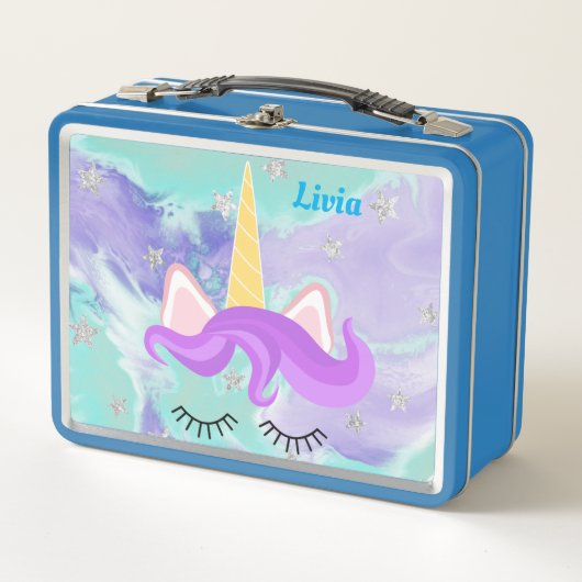 Unicorn face Persoonlijke metalen lunchbox (Voorkant)