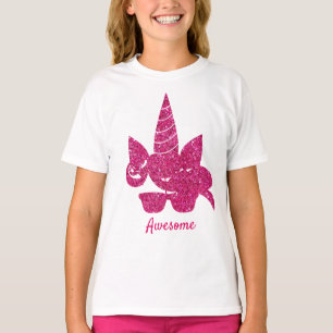 Unicorn Face Pink Glitter Cute Girly Kinder T-shirt