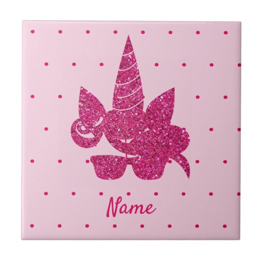 Unicorn Face Pink Glitter Girly Kinder Tegeltje (Voorkant)