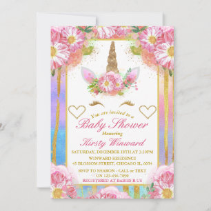 Unicorn Face Pink Gold Baby shower Uitnodiging