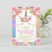 Unicorn Face Pink Gold Birthday Party Kaart (Staand voorkant)