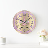 Unicorn Face Pink Gold Girly Glitter Spark Violet Grote Klok (Huis)