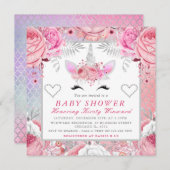 Unicorn Face Pink Silver Baby shower Square Kaart (Voorkant / Achterkant)