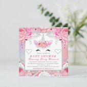 Unicorn Face Pink Silver Baby shower Square Kaart (Staand voorkant)