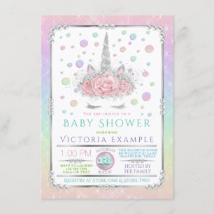 Unicorn Face Rainbow Pearl Baby Shower Invitations Kaart
