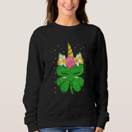 Unicorn Face St Patrick's Day Irish Flower Women Trui (Voorkant)