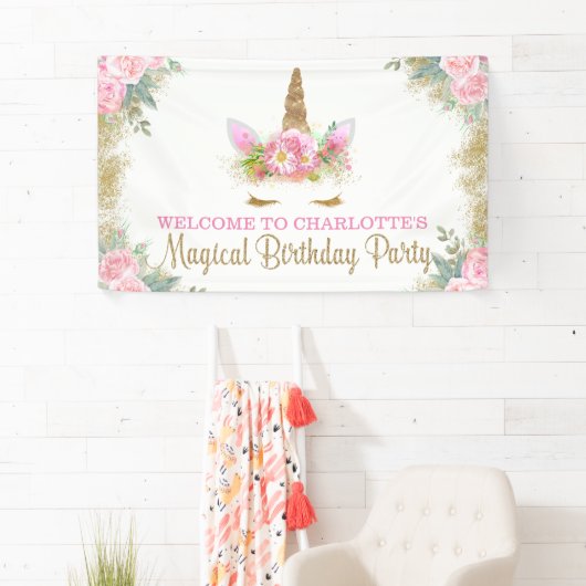 Unicorn Face Unicorn Birthday Party Banner (Insitu)