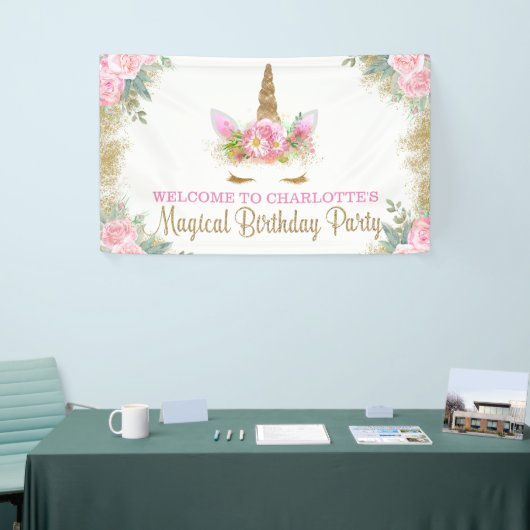Unicorn Face Unicorn Birthday Party Banner (Beurs)