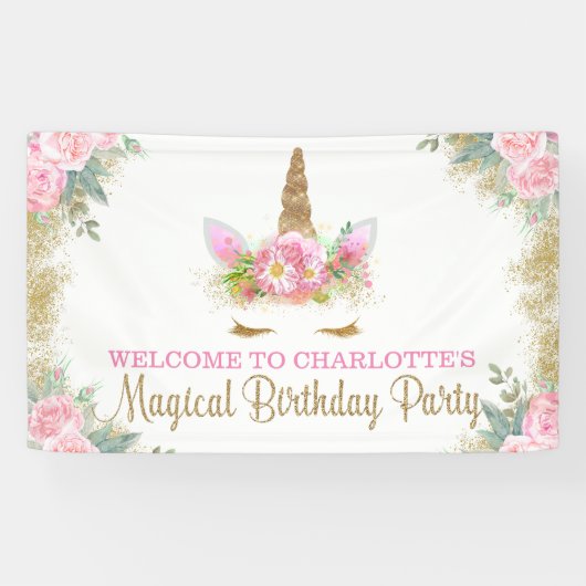 Unicorn Face Unicorn Birthday Party Banner (Horizontaal)