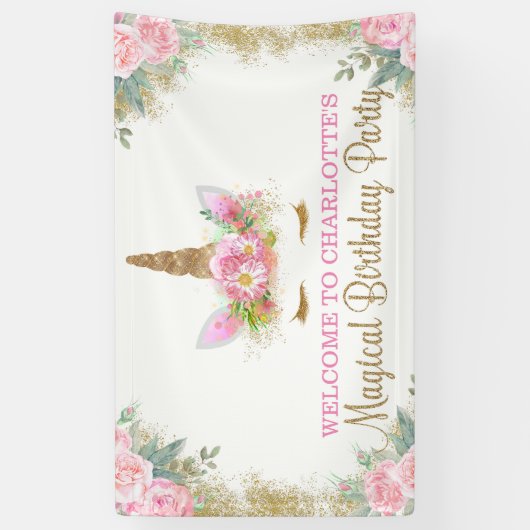 Unicorn Face Unicorn Birthday Party Banner (Verticaal)
