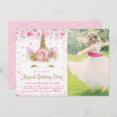 Unicorn Face Unicorn Verjaardagsfeest Uitnodiginge Kaart (Voorkant / Achterkant)