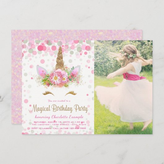 Unicorn Face Unicorn Verjaardagsfeest Uitnodiginge Kaart (Voorkant / Achterkant)