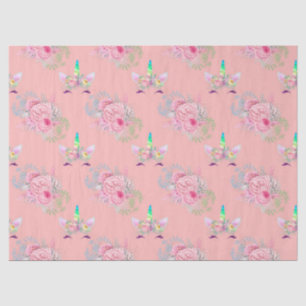 Unicorn Factoren met Roze Bloemen op Perzikzijde Tissuepapier