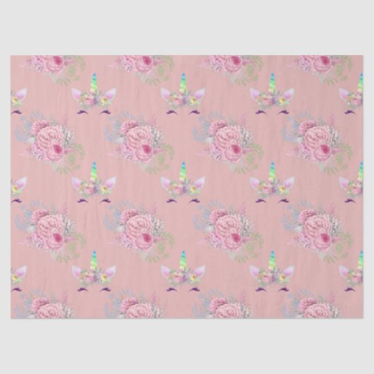 Unicorn Factoren met Roze Bloemen op Perzikzijde Tissuepapier (Voorkant)