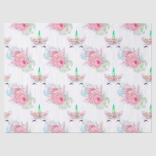 Unicorn Factors met roze bloemen op witte ontkoppe Tissuepapier