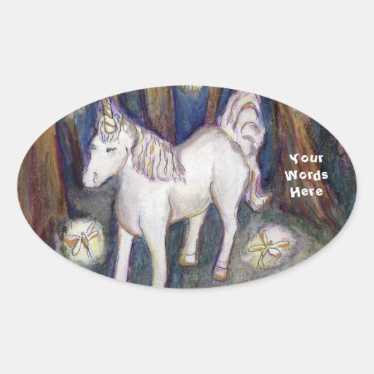 Unicorn & Fairies Forest Art - Aangepaste decollet Ovale Sticker (Voorkant)