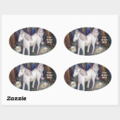 Unicorn & Fairies Forest Art - Aangepaste decollet Ovale Sticker (Vel)