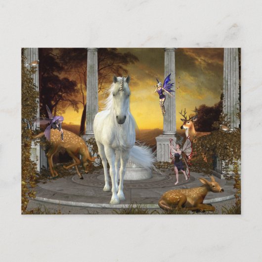 Unicorn Fairy Fantasy Hertenlandschap Briefkaart (Voorkant)