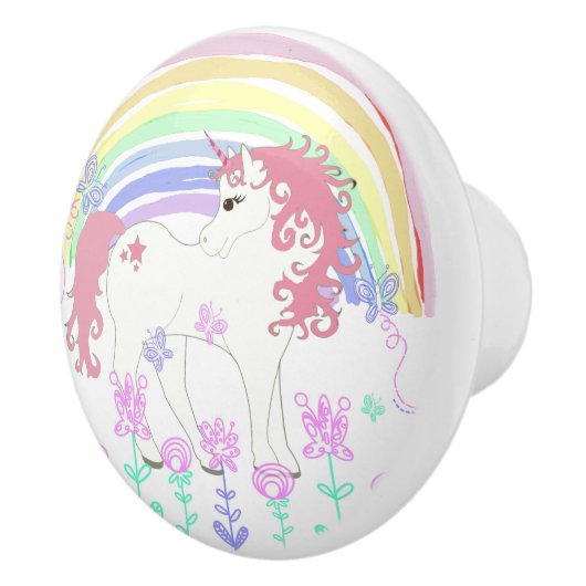 Unicorn Fairy Tale, Rainbow, Flowers en Butterfly Keramische Knop (Rechts)