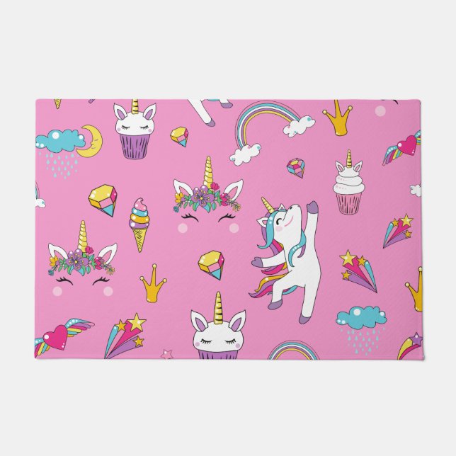 Unicorn Fan Club patroon Roze Deurmat (Voorkant)