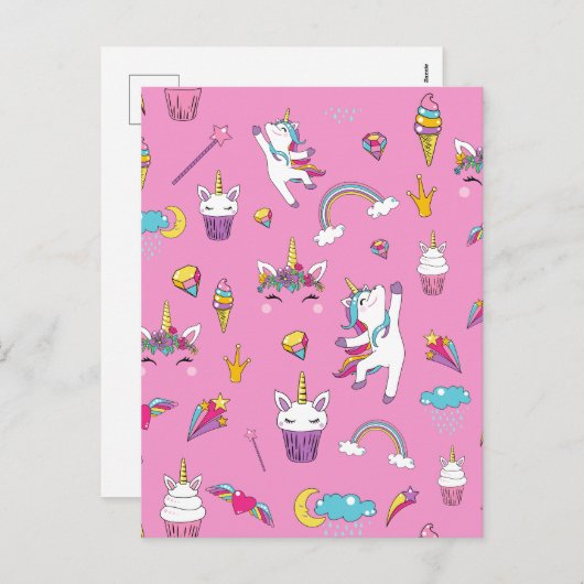 Unicorn Fan Club patroon Roze Feestdagenkaart (Voorkant / Achterkant)