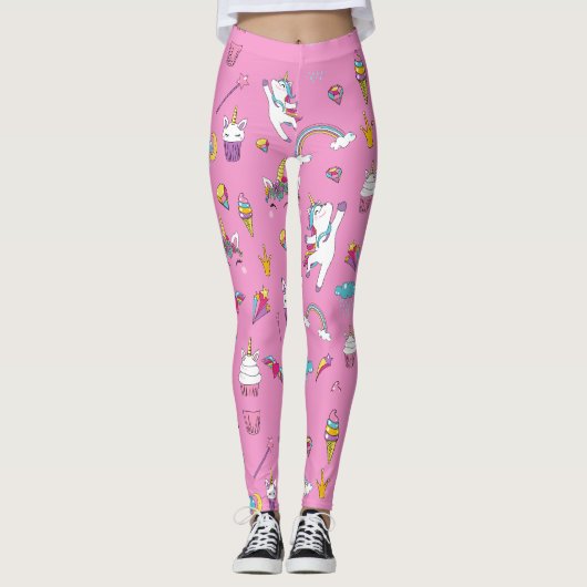 Unicorn Fan Club patroon Roze Leggings (Voorkant)