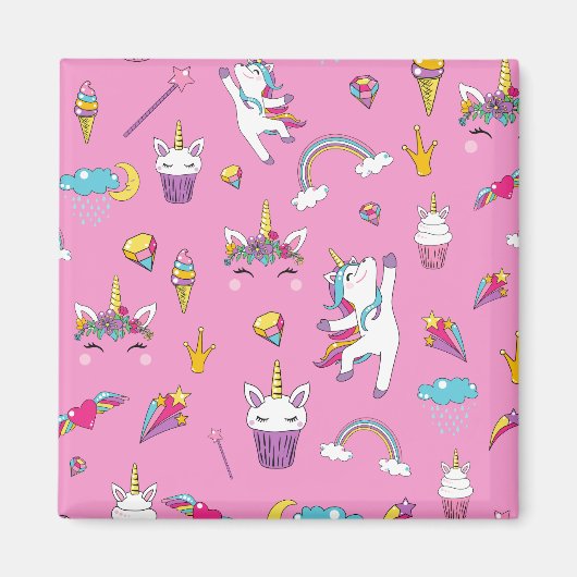 Unicorn Fan Club patroon Roze Magneet (Voorkant)