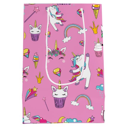 Unicorn Fan Club patroon Roze Medium Cadeauzakje (Achterkant)