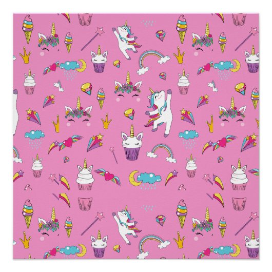 Unicorn Fan Club patroon Roze Perfect Poster (Voorkant)